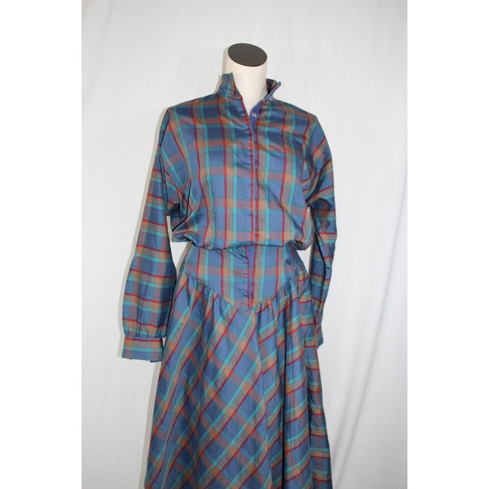 Vintage Jody California Multi Colored Plaid Hippie Prairie 80s Dress Sz 5/6 SM - Picture 3 of 15